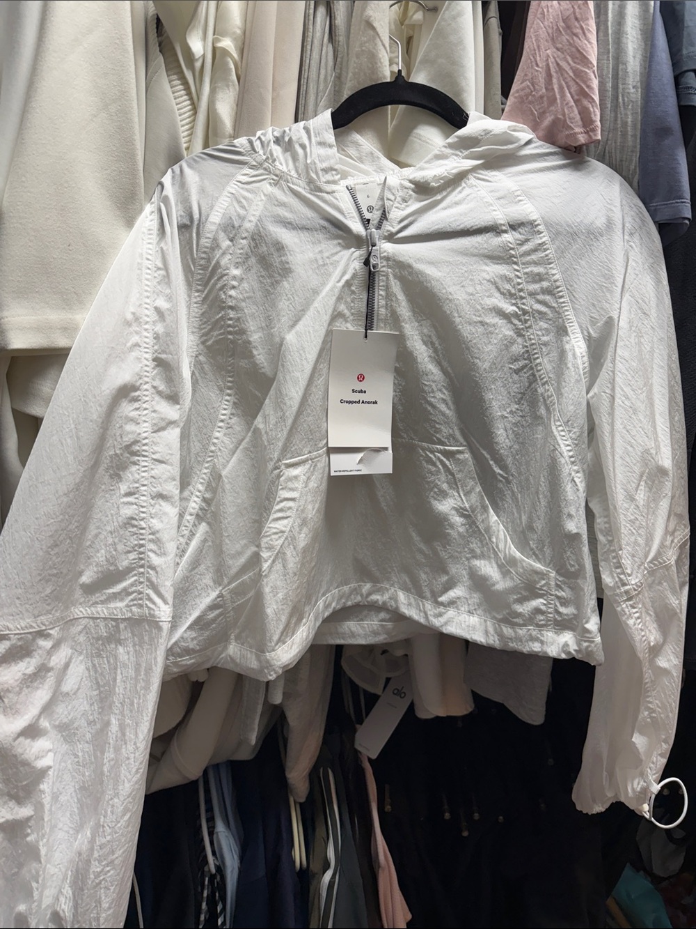 lululemon athletica White Cropped Hooded Pullover with Half Zip